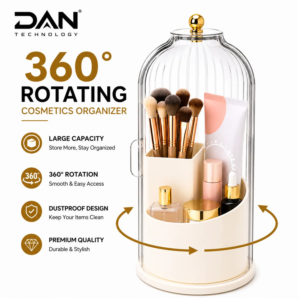 DAN TECHNOLOGY 360° Rotating Makeup Brush Organizer