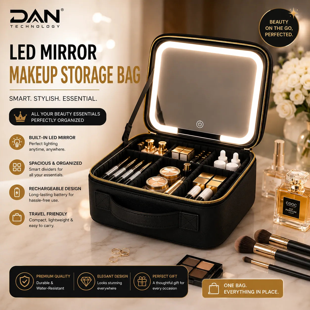 DAN TECHNOLOGY Portable Makeup Organizer with LED Mirror