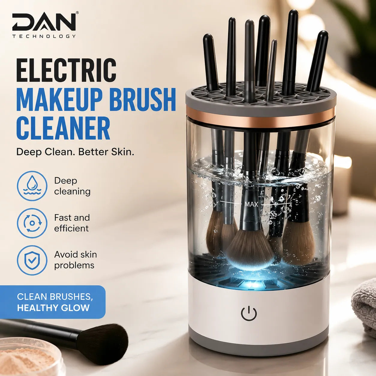 DAN TECHNOLOGY Automatic 3-in-1 Brush Cleaner & Dryer