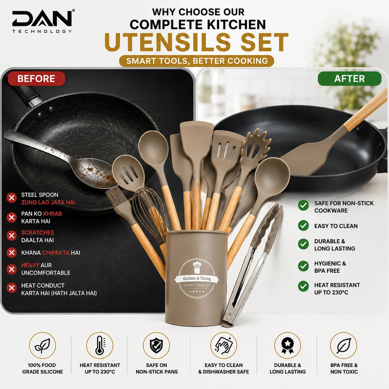 DAN TECHNOLOGY 12-Piece Silicone Kitchen Utensil Set