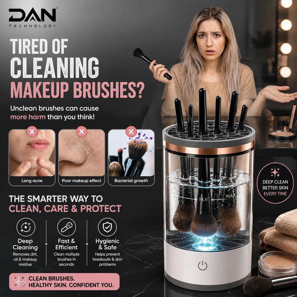 DAN TECHNOLOGY Automatic 3-in-1 Brush Cleaner & Dryer