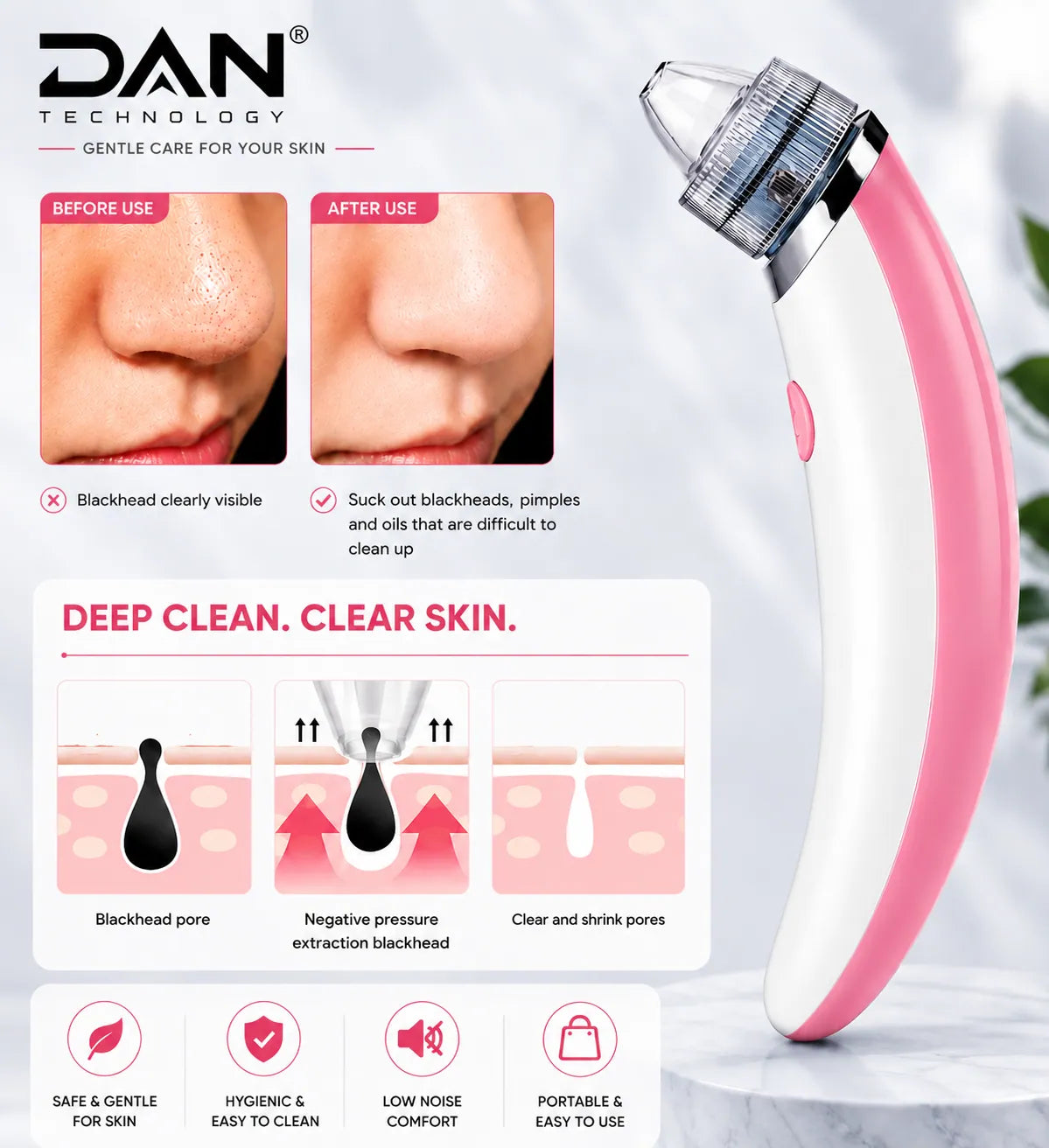 DAN TECHNOLOGY 2-in-1 Rechargeable Nose Cleaner & Pore Vacuum