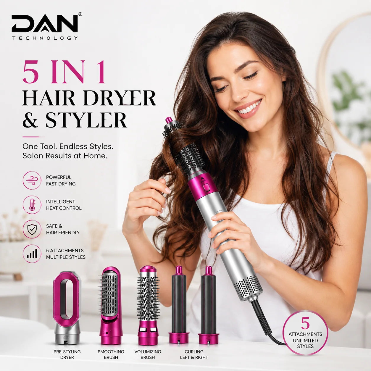 DAN TECHNOLOGY Professional 5-in-1 Hair Dryer Brush