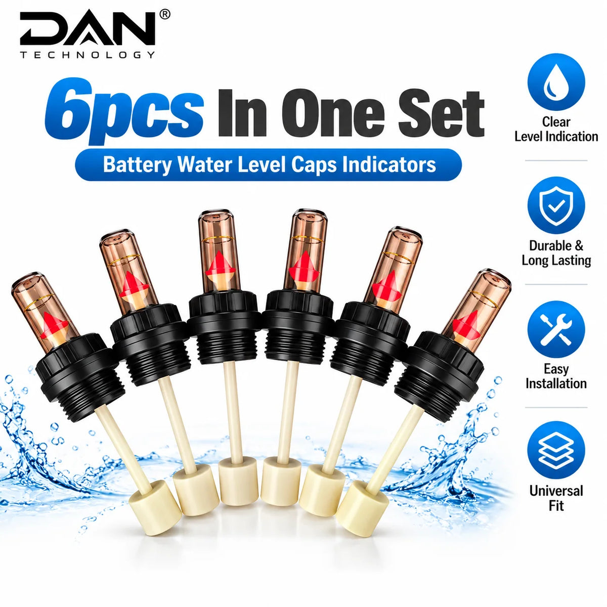 DAN TECHNOLOGY Premium Battery Water Level Indicator Caps – 6PCS