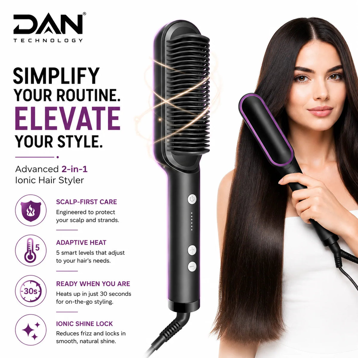 DAN TECHNOLOGY Luxe Ionic Hair Straightening Comb
