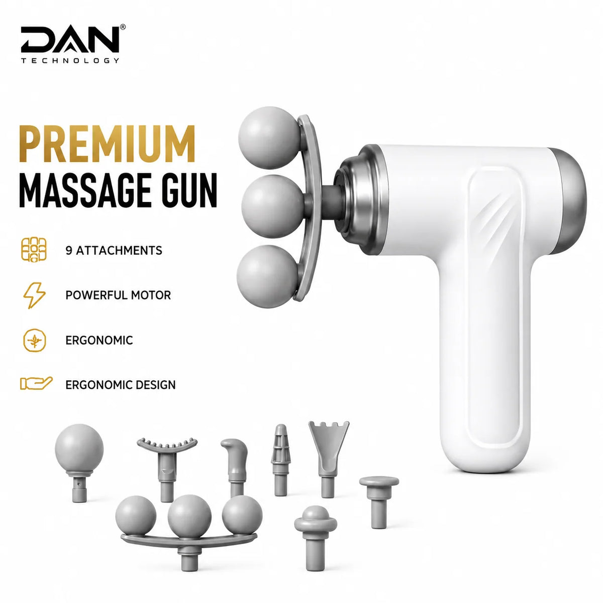 DAN TECHNOLOGY Premium 9-Head Deep Tissue Massage Gun