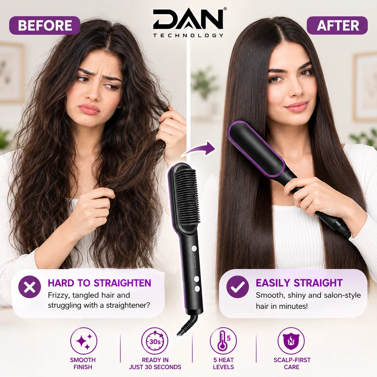 DAN TECHNOLOGY Luxe Ionic Hair Straightening Comb