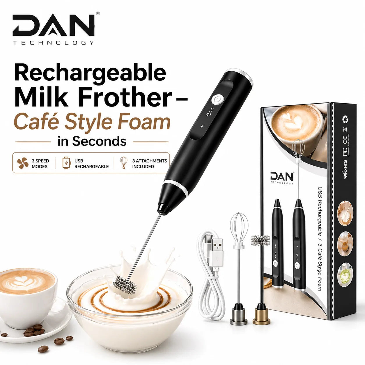DAN TECHNOLOGY Rechargeable Electric Milk Frother