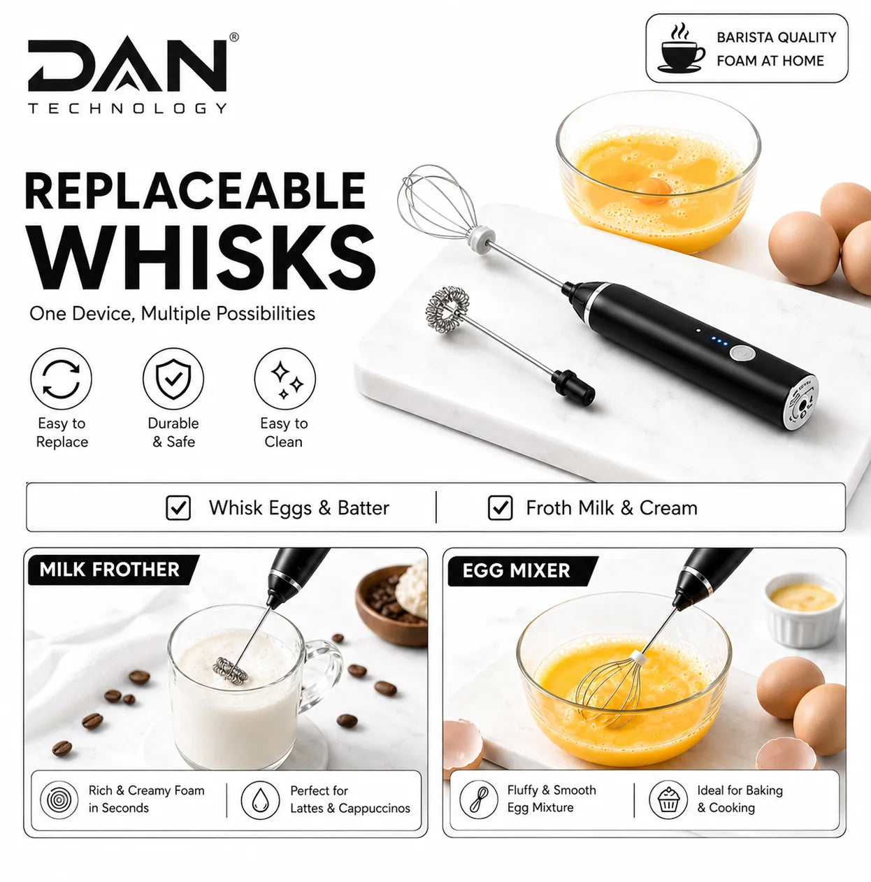 DAN TECHNOLOGY Rechargeable Electric Milk Frother