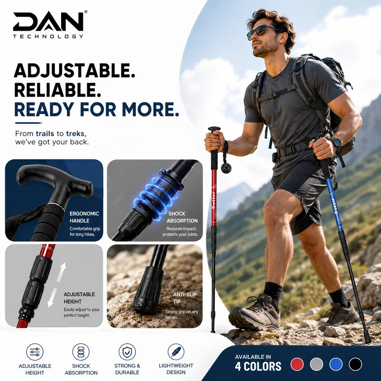 DAN TECHNOLOGY Premium Adjustable Hiking & Trekking Pole