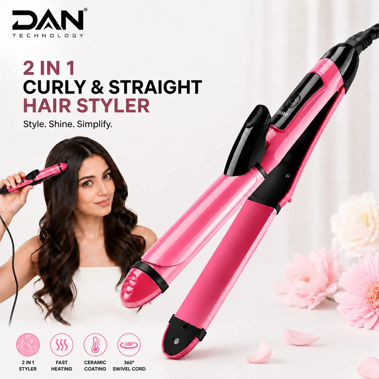 DAN TECHNOLOGY Professional 2-in-1 Hair Straightener & Curler