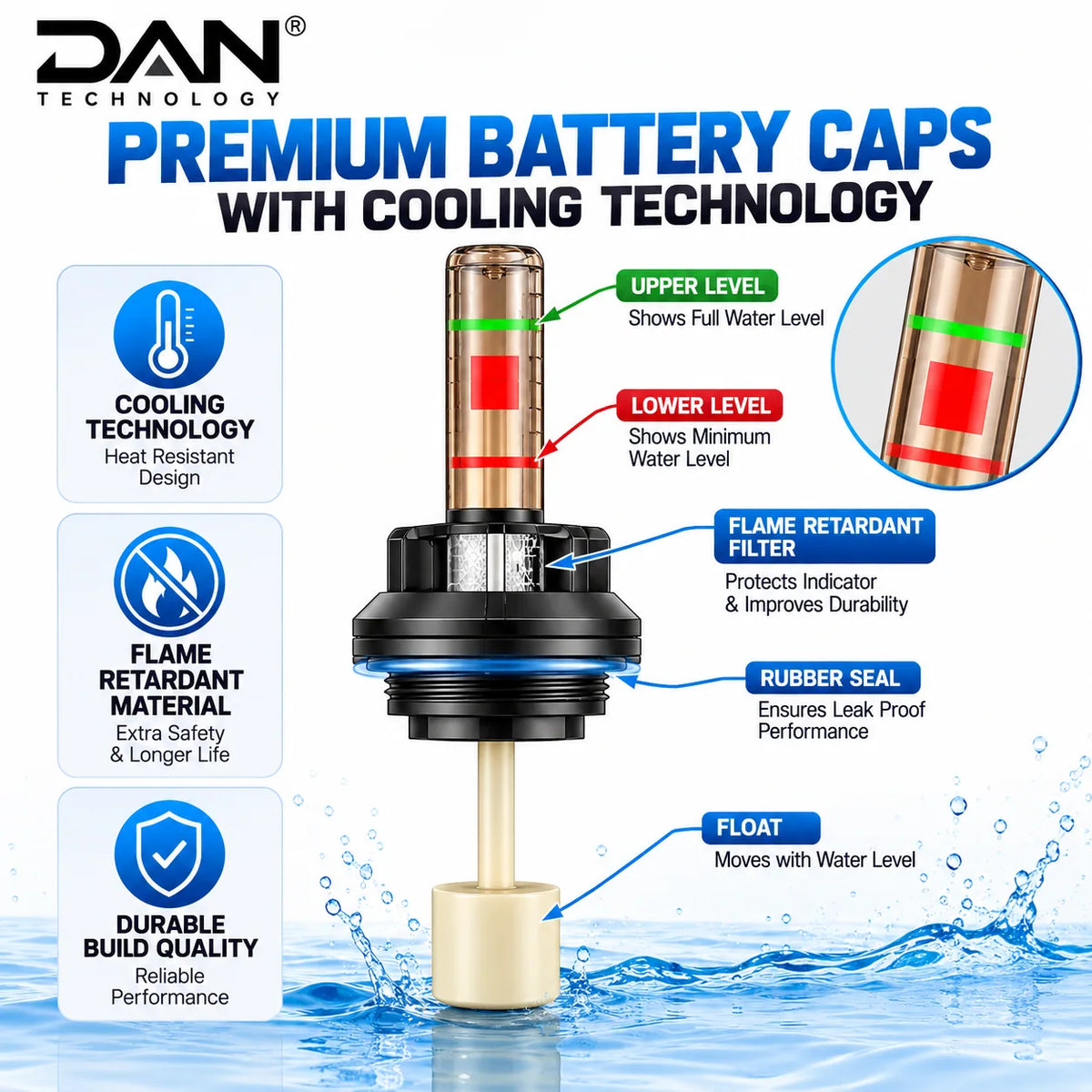 DAN TECHNOLOGY Premium Battery Water Level Indicator Caps – 6PCS