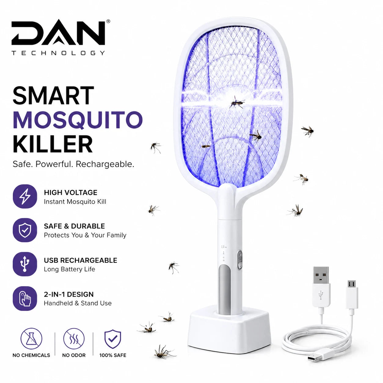 DAN TECHNOLOGY Premium Rechargeable Mosquito Killer Racket