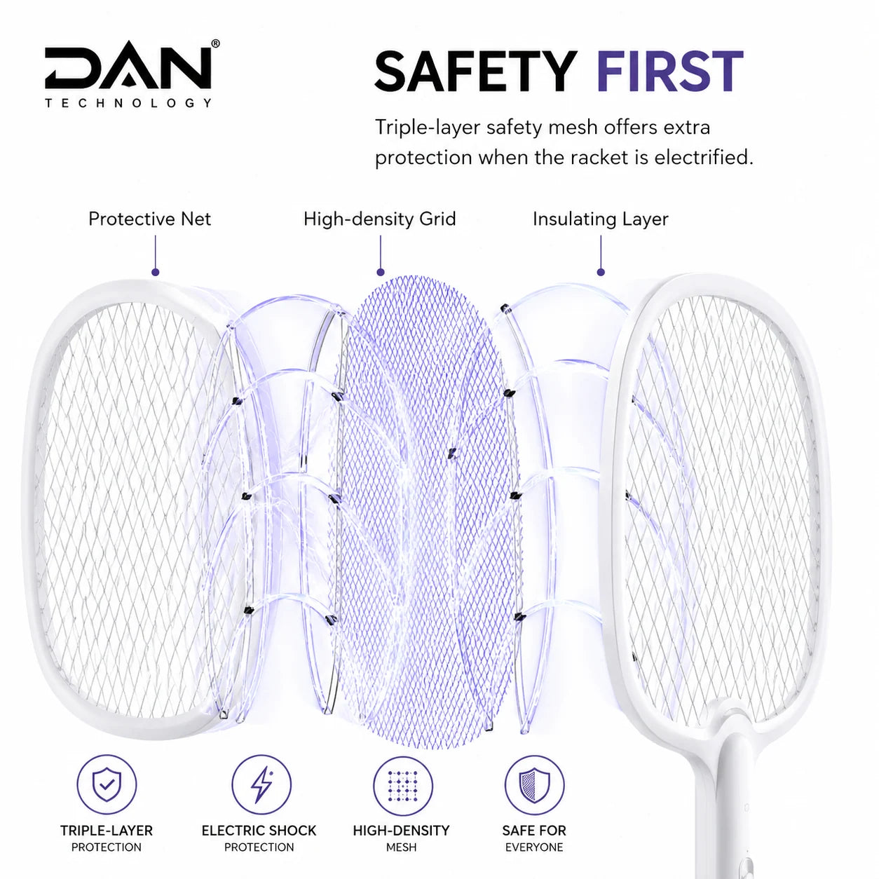 DAN TECHNOLOGY Premium Rechargeable Mosquito Killer Racket