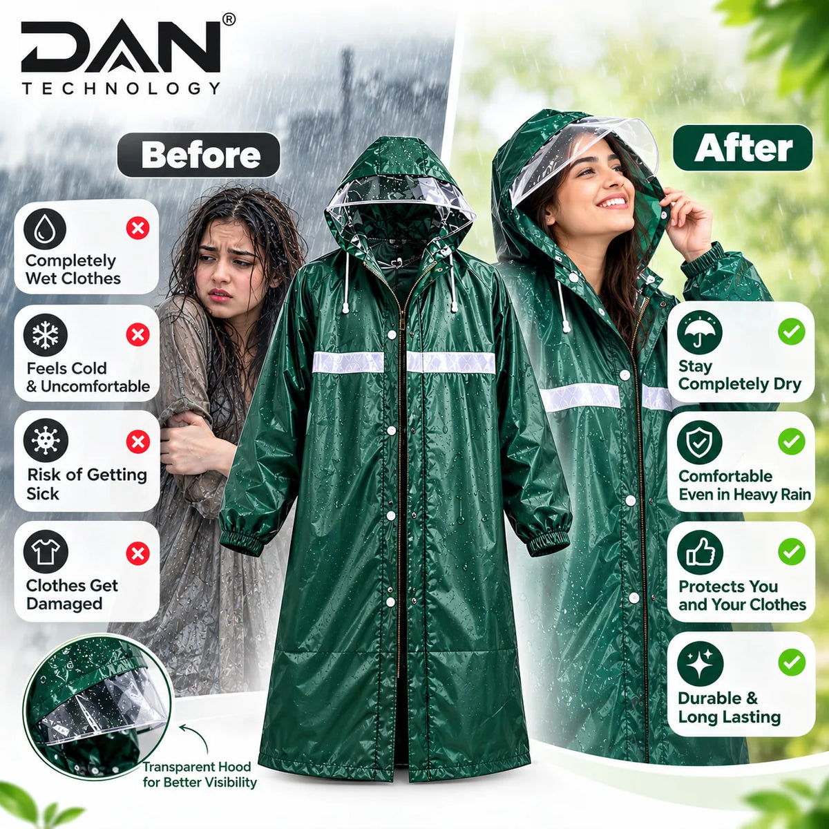 DAN TECHNOLOGY Premium Long Waterproof Raincoat