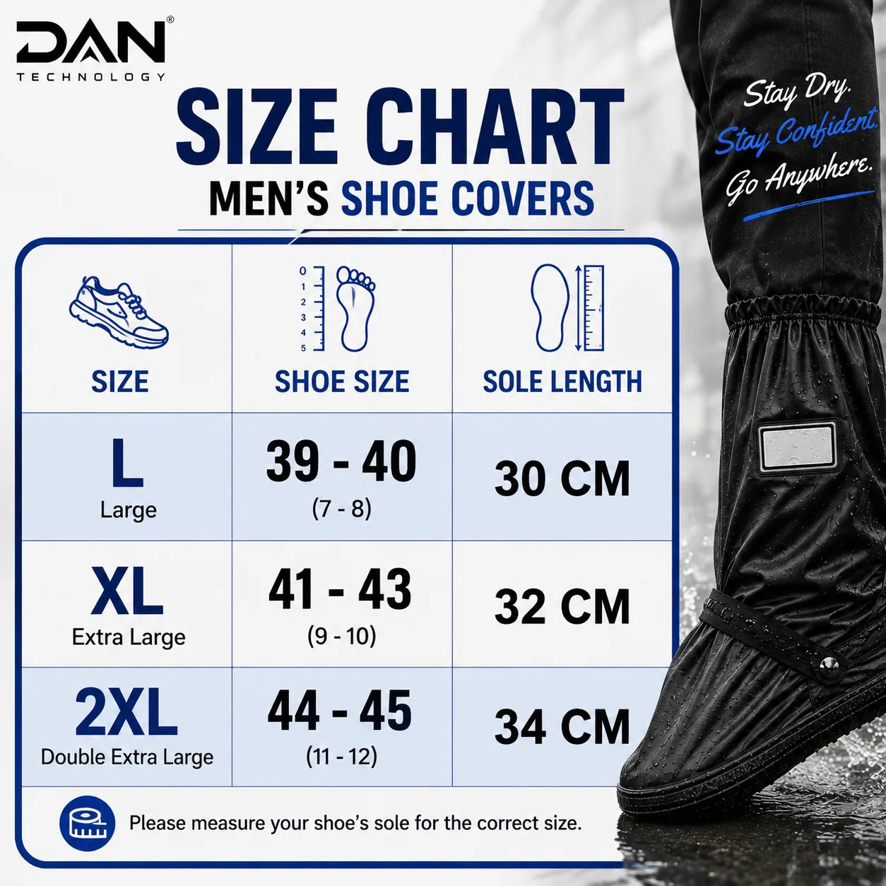 DAN TECHNOLOGY Premium Heavy-Duty Long Waterproof Shoe Covers | Anti-Slip Reusable Rain Overshoes