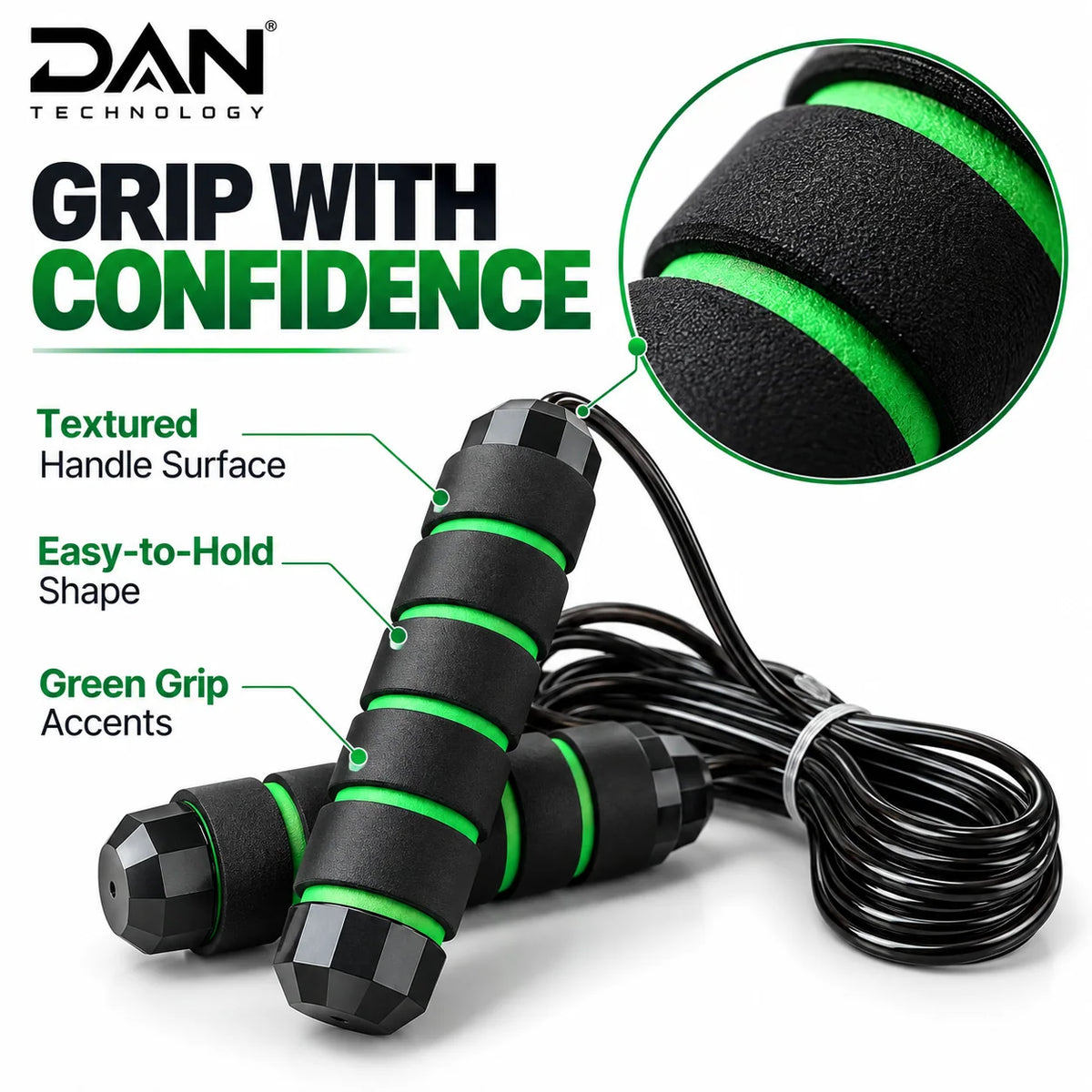 DAN TECHNOLOGY Premium Foam Grip Skipping Rope
