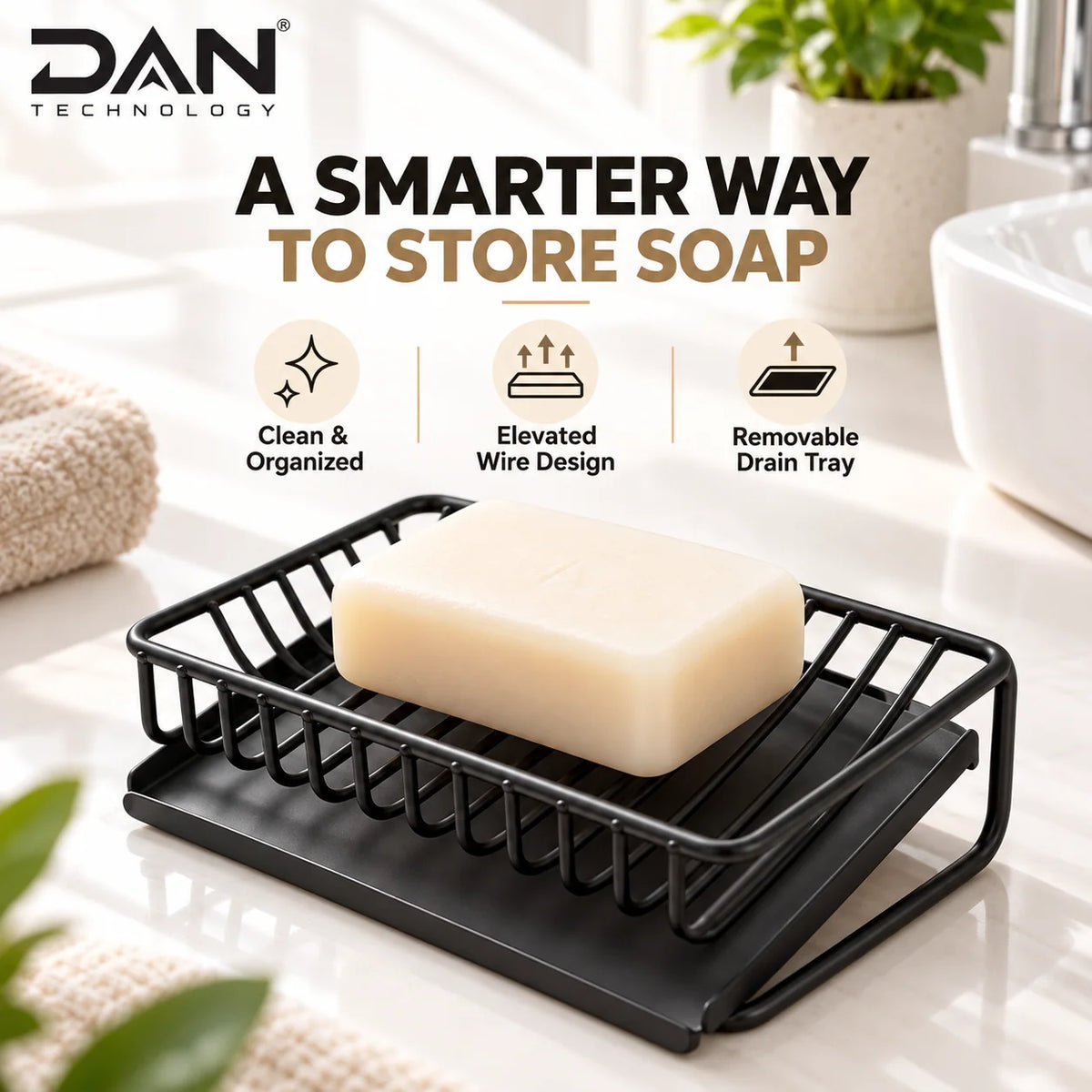 DAN TECHNOLOGY Premium Metal Soap Holder with Drainage Tray