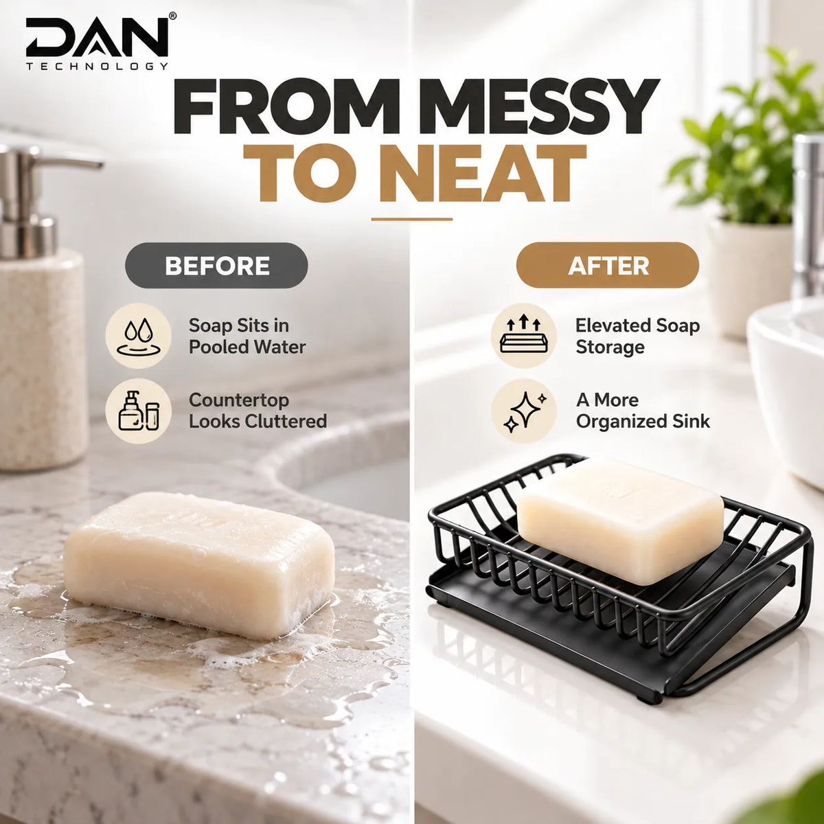 DAN TECHNOLOGY Premium Metal Soap Holder with Drainage Tray