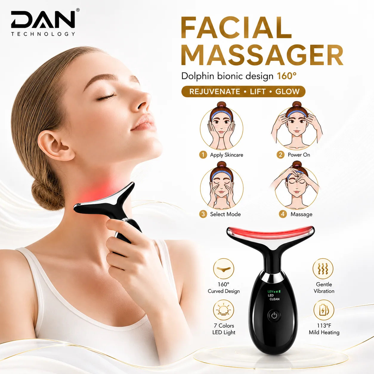 DAN TECHNOLOGY 3-Color LED Face & Neck Massager