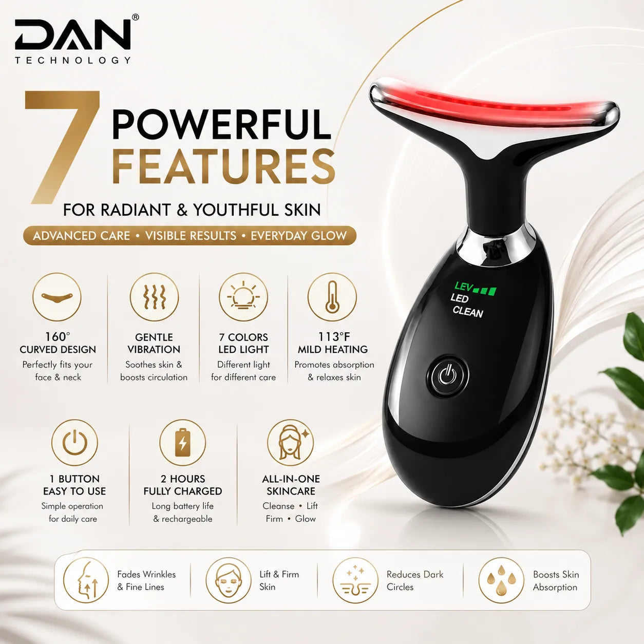 DAN TECHNOLOGY 3-Color LED Face & Neck Massager