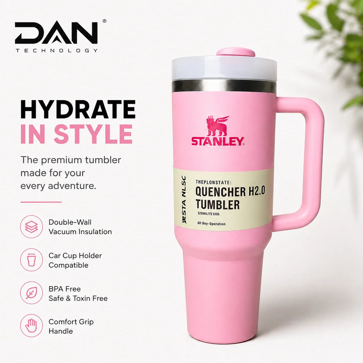 DAN TECHNOLOGY Premium 40oz Insulated Tumbler with Straw