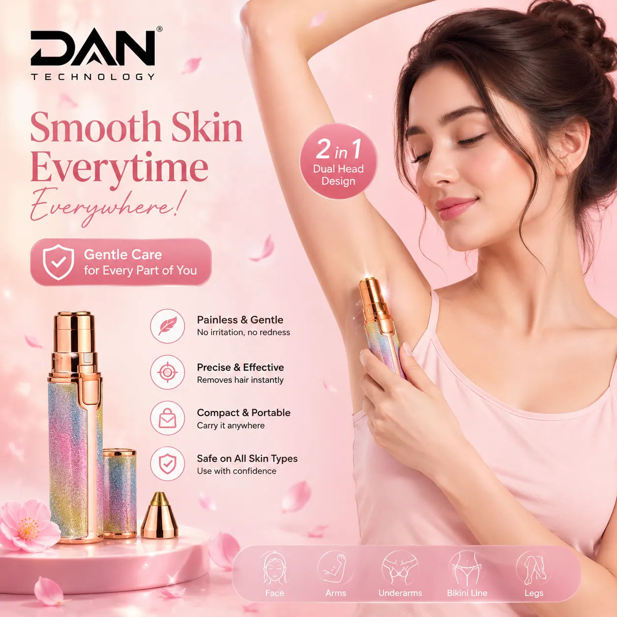 DAN TECHNOLOGY Flawless 2-in-1 Facial Hair Remover & Trimmer