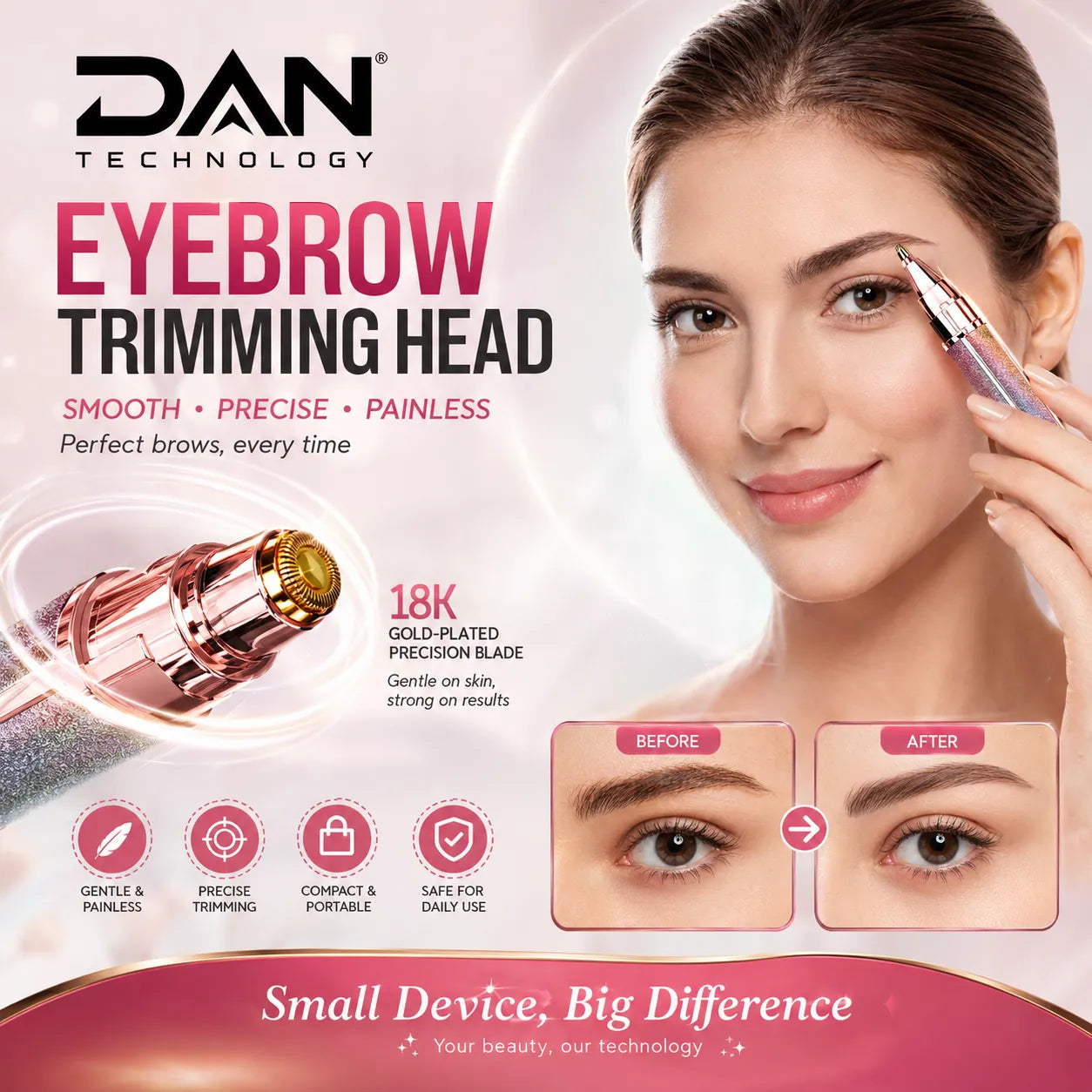 DAN TECHNOLOGY Flawless 2-in-1 Facial Hair Remover & Trimmer