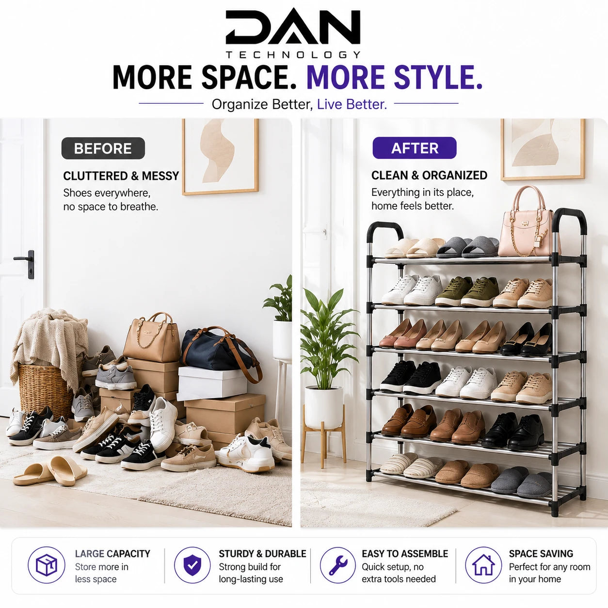 DAN TECHNOLOGY Premium 6-Tier Stainless Steel Shoe Rack